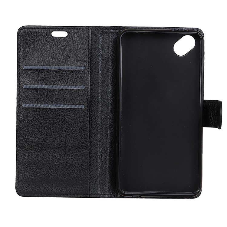Litchi Skin PU Leather Wallet Case with Stand for Wiko Sunny 2 Plus - Black-4
