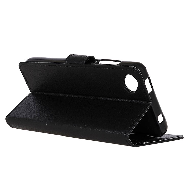 Litchi Skin PU Leather Wallet Case with Stand for Wiko Sunny 2 Plus - Black-5