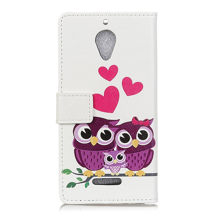 Pattern Printing Leather Wallet Case for Wiko Tommy 2 Plus - Owls and Heart-2