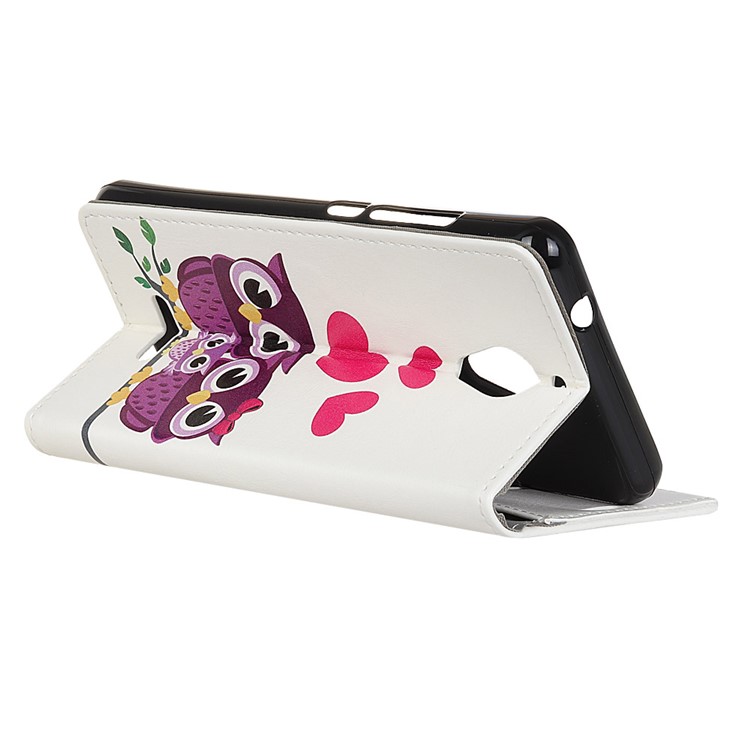 Pattern Printing Leather Wallet Case for Wiko Tommy 2 Plus - Owls and Heart-3