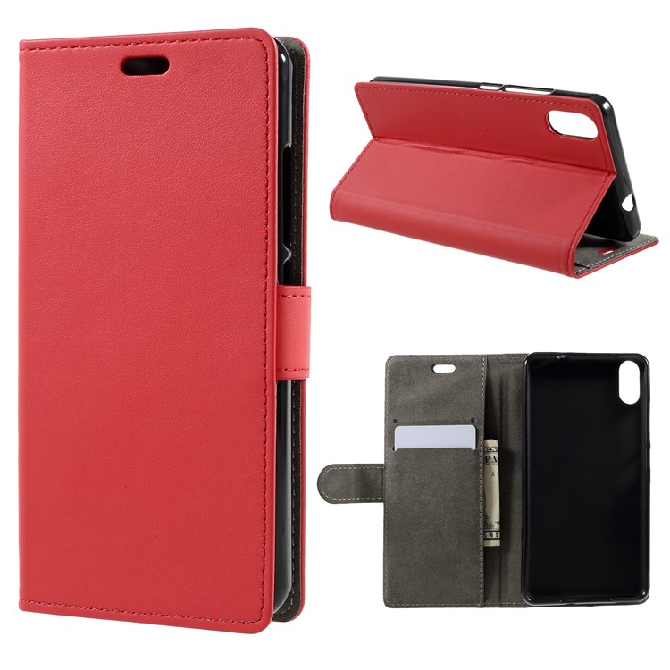 PU Leather Flip Wallet Stand Case for Wiko Robby 2 - Red-1