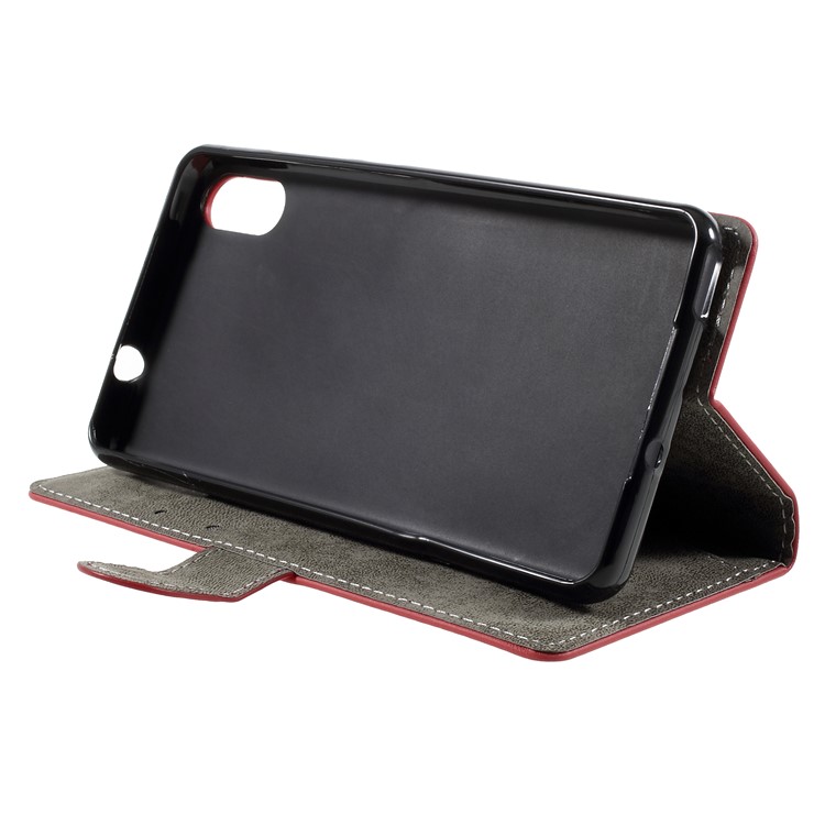 PU Leather Flip Wallet Stand Case for Wiko Robby 2 - Red-4