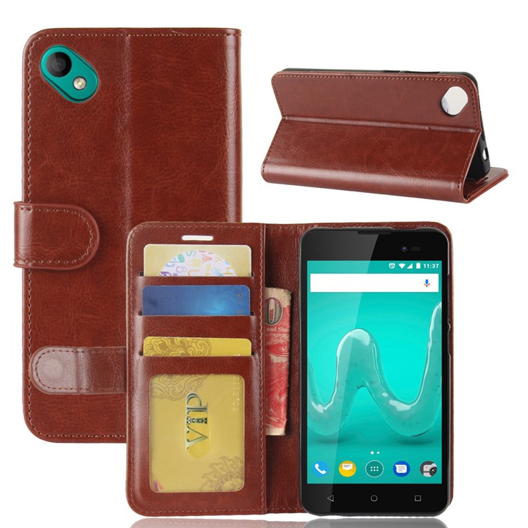 Crazy Horse PU Leather Card Holder Mobile Case for Wiko Sunny 2 Plus - Brown-8