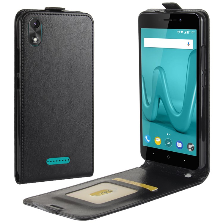 Crazy Horse Vertical Flip Leather Card Holder Phone Case for Wiko Lenny 4 Plus - Black-1
