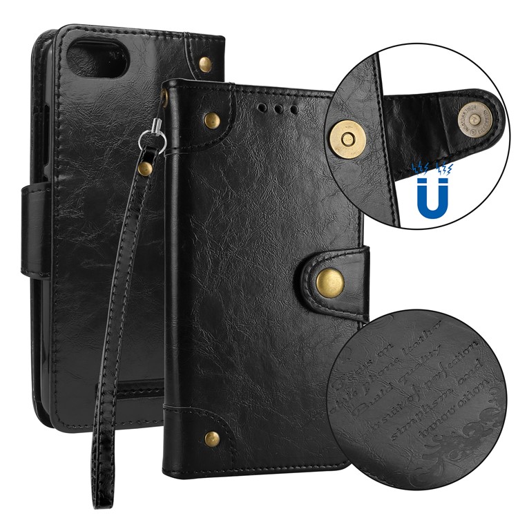 5-Slot Vintage Oil Wax Leather Wallet Shell Casing for Wiko Lenny 3 - Black-1