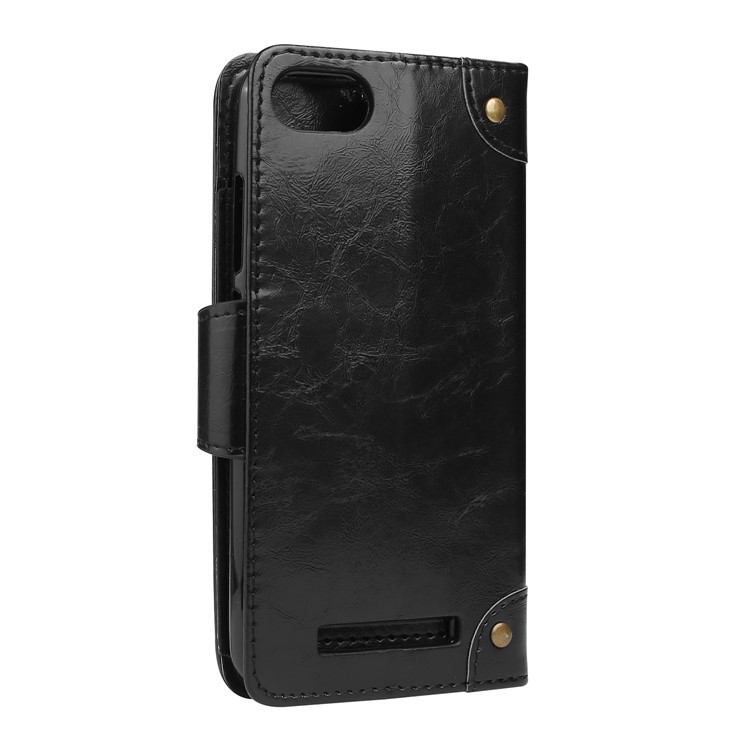 5-Slot Vintage Oil Wax Leather Wallet Shell Casing for Wiko Lenny 3 - Black-2