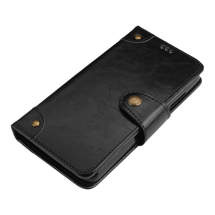 5-Slot Vintage Oil Wax Leather Wallet Shell Casing for Wiko Lenny 3 - Black-3