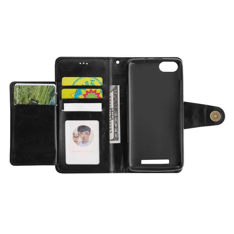 5-Slot Vintage Oil Wax Leather Wallet Shell Casing for Wiko Lenny 3 - Black-7