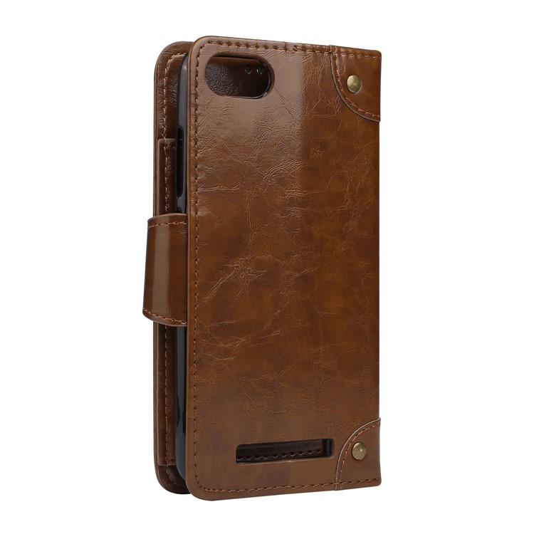 5-Slot Vintage Oil Wax Leather Wallet Phone Shell Accessory for Wiko Lenny 3 - Brown-2