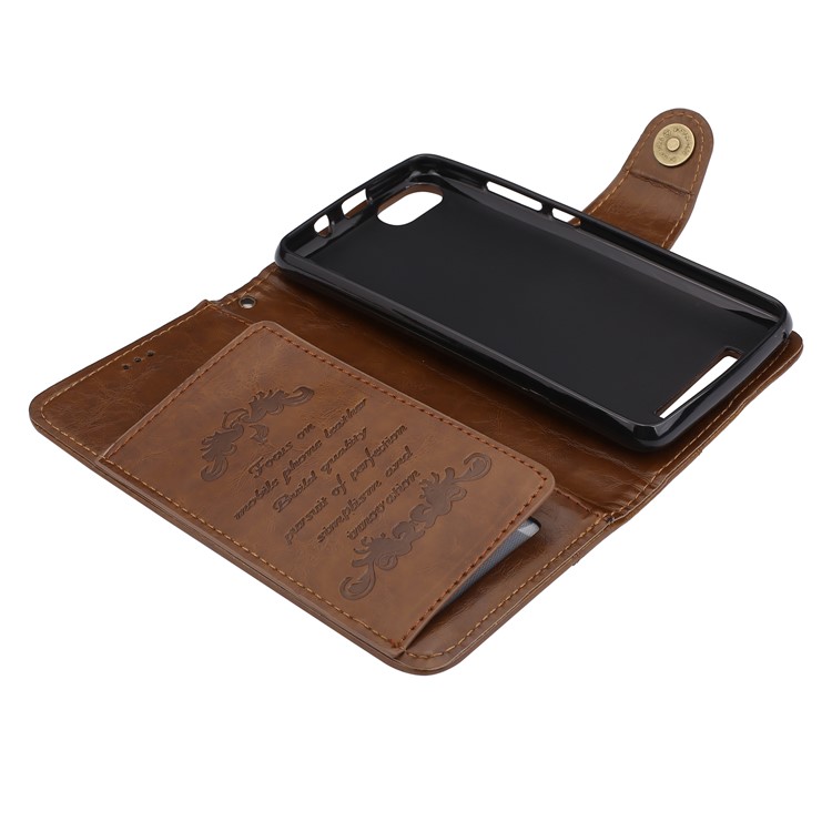 5-Slot Vintage Oil Wax Leather Wallet Phone Shell Accessory for Wiko Lenny 3 - Brown-4