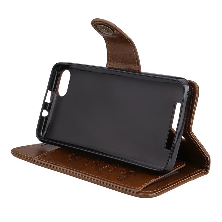 5-Slot Vintage Oil Wax Leather Wallet Phone Shell Accessory for Wiko Lenny 3 - Brown-5