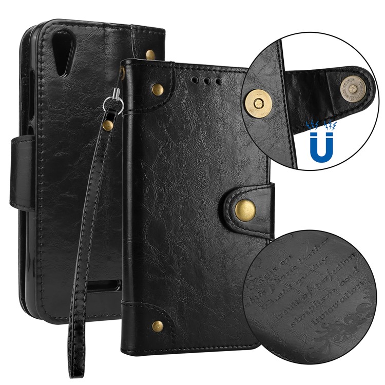 5-Slot Vintage Oil Wax Leather Phone Casing with Stand for Wiko Lenny 4 - Black-1