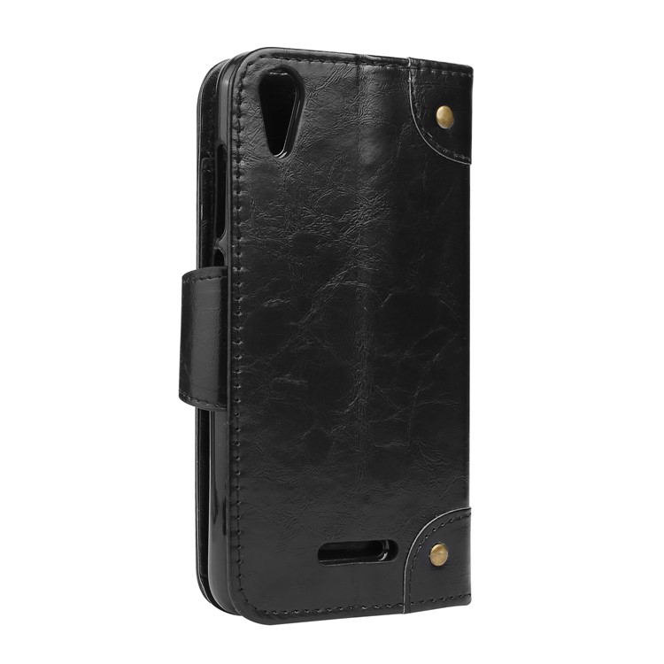 5-Slot Vintage Oil Wax Leather Phone Casing with Stand for Wiko Lenny 4 - Black-2