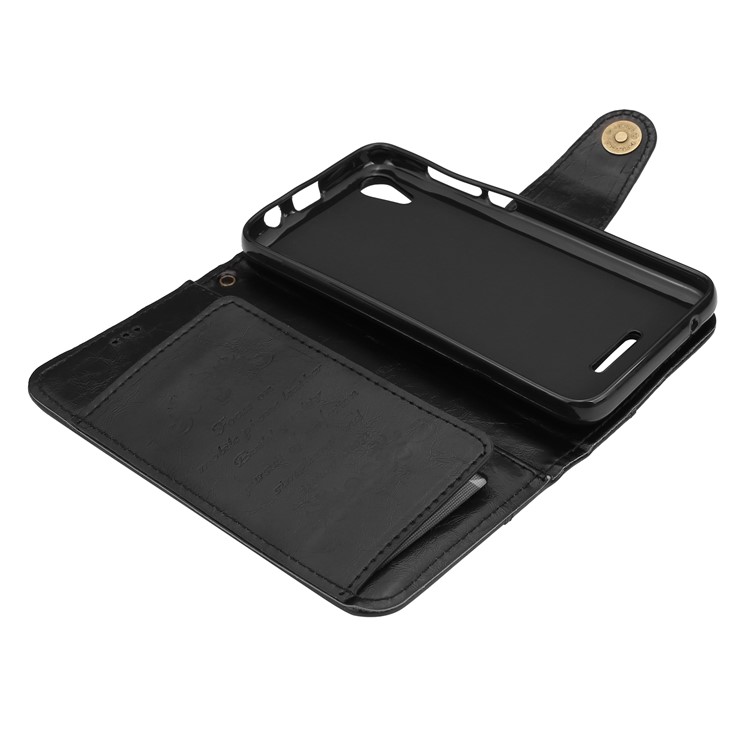 5-Slot Vintage Oil Wax Leather Phone Casing with Stand for Wiko Lenny 4 - Black-4