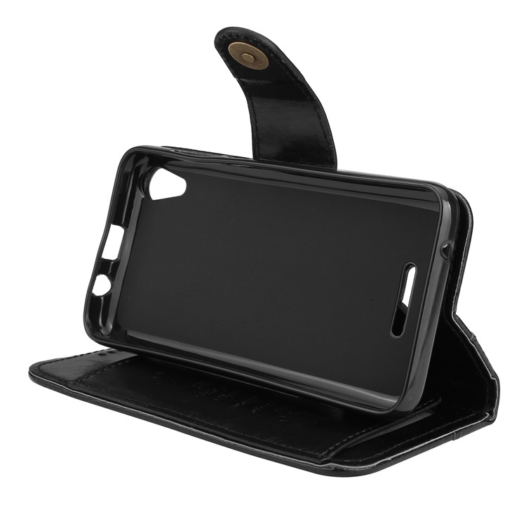 5-Slot Vintage Oil Wax Leather Phone Casing with Stand for Wiko Lenny 4 - Black-5