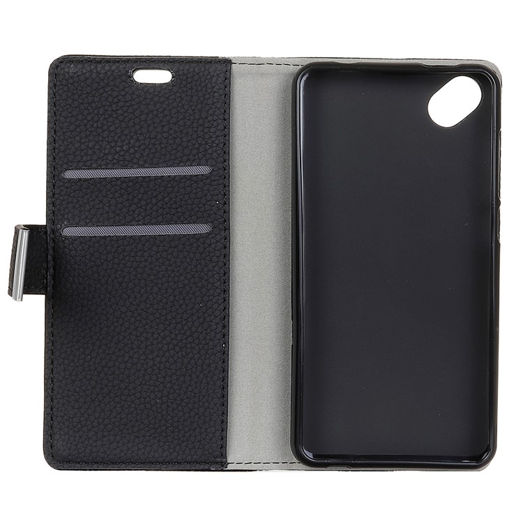Litchi Texture PU Leather Wallet Stand Phone Case for Wiko Sunny 2 Plus - Black-2