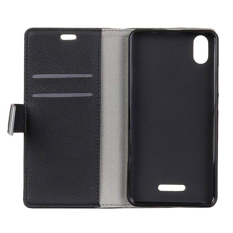 Litchi Texture PU Leather Wallet Stand Flip Magnetic Case for Wiko Lenny 4 Plus - Black-2