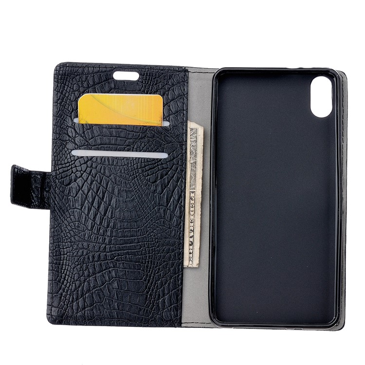 Crocodile Texture PU Leather Wallet Phone Cover for Wiko Robby 2 - Black-5