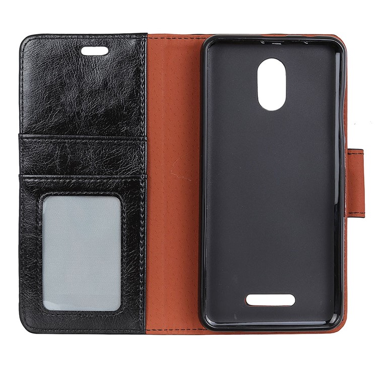 Textured Split Leather Wallet Stand Phone Cover for WIKO Jerry 3 - Black-5