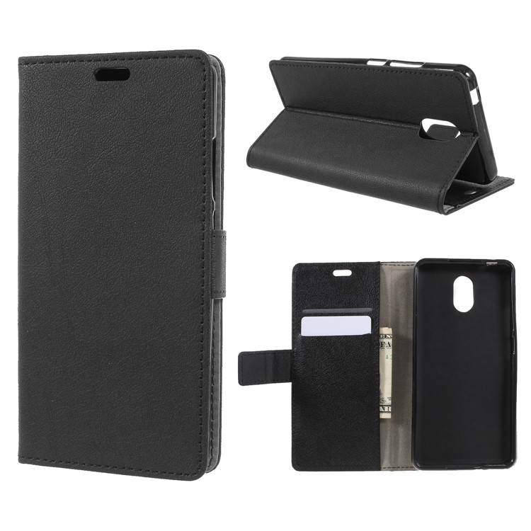 PU Leather Protection Cell Phone Case Cover for Wiko Lenny 5 - Black-1
