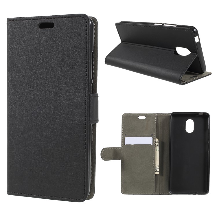Wallet Stand Leather Protection Cell Phone Case for Wiko Lenny 5 - Black-1
