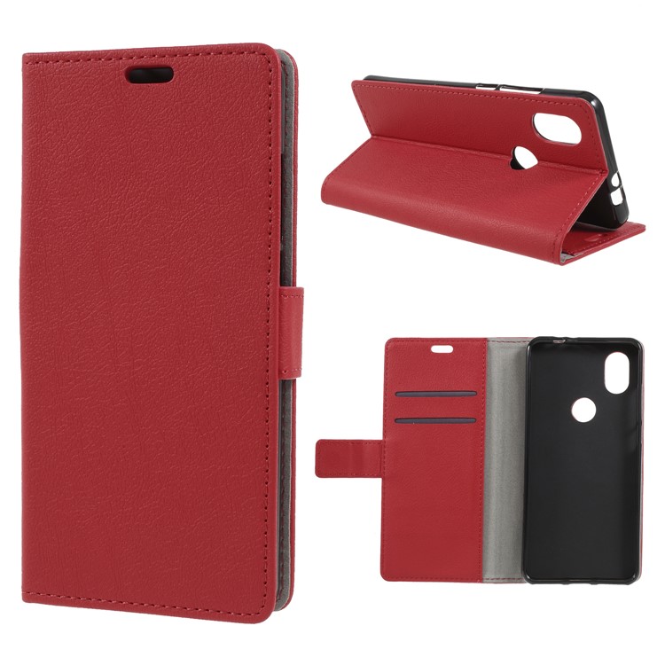Folio Flip PU Leather Wallet Stand Mobile Phone Case for Wiko View2 - Red-1