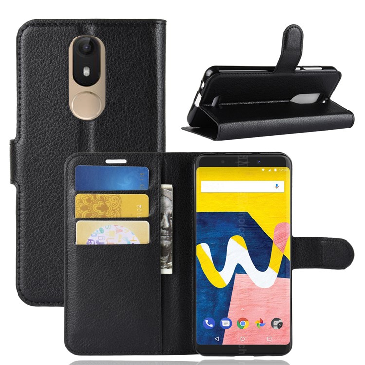 Litchi Skin Stand Wallet Leather Case for Wiko View Lite - Black-1
