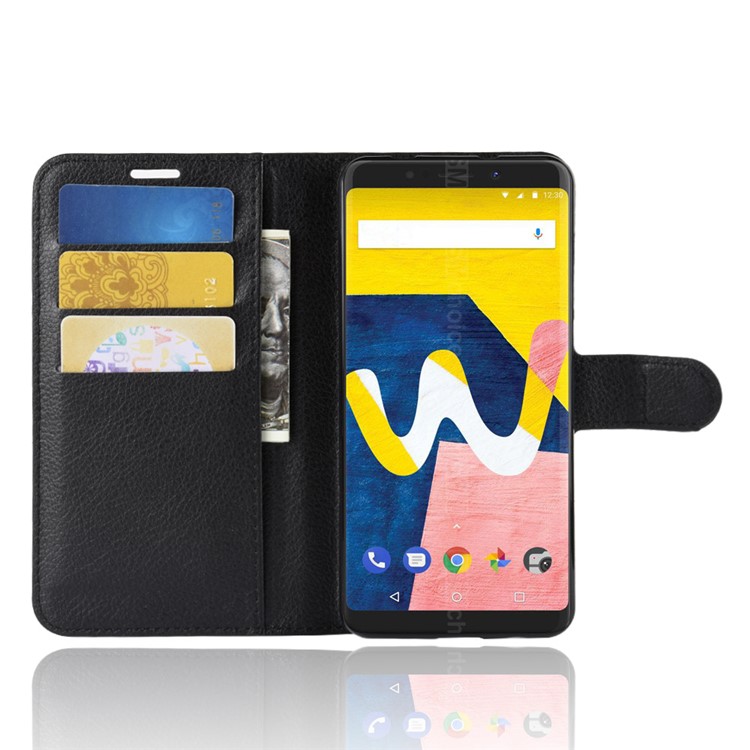Litchi Skin Stand Wallet Leather Case for Wiko View Lite - Black-4