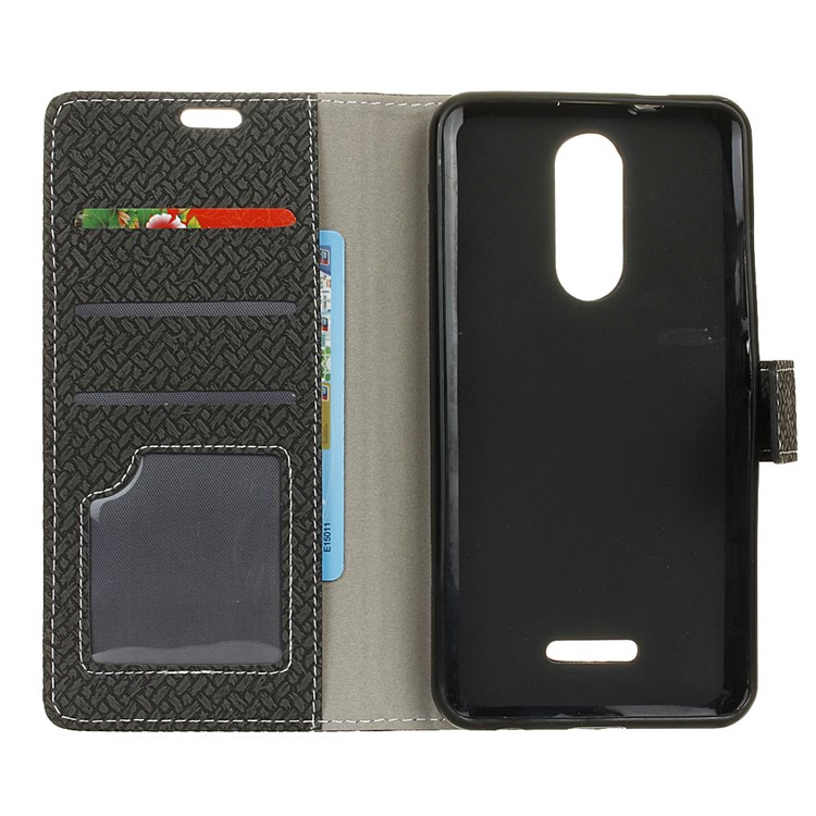 Woven Texture Wallet Magnetic Stand Leather Case for Wiko Jerry 3 - Black-4