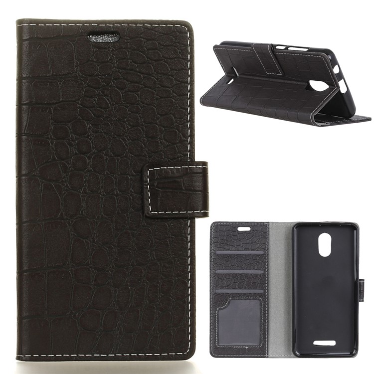 Crocodile Texture PU Leather Magnetic Wallet Case for Wiko Jerry 3 - Black-1