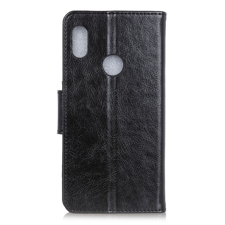 Textured Split Leather Wallet Stand Case for Wiko View2 - Black-3