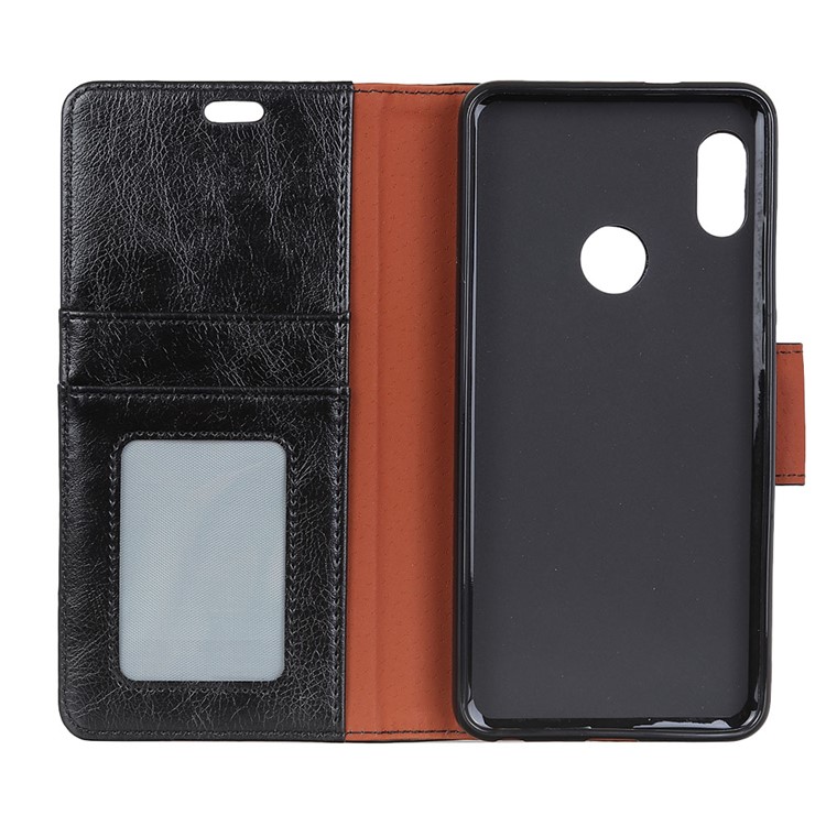 Textured Split Leather Wallet Stand Case for Wiko View2 - Black-4