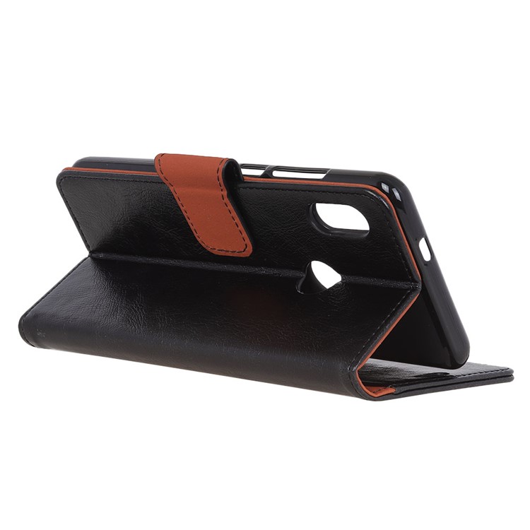 Textured Split Leather Wallet Stand Case for Wiko View2 - Black-6