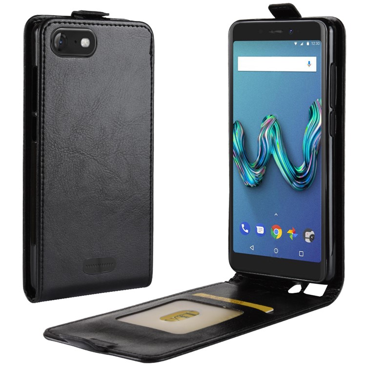 Crazy Horse Vertical Leather Card Holder Case for Wiko Tommy 3 - Black-1