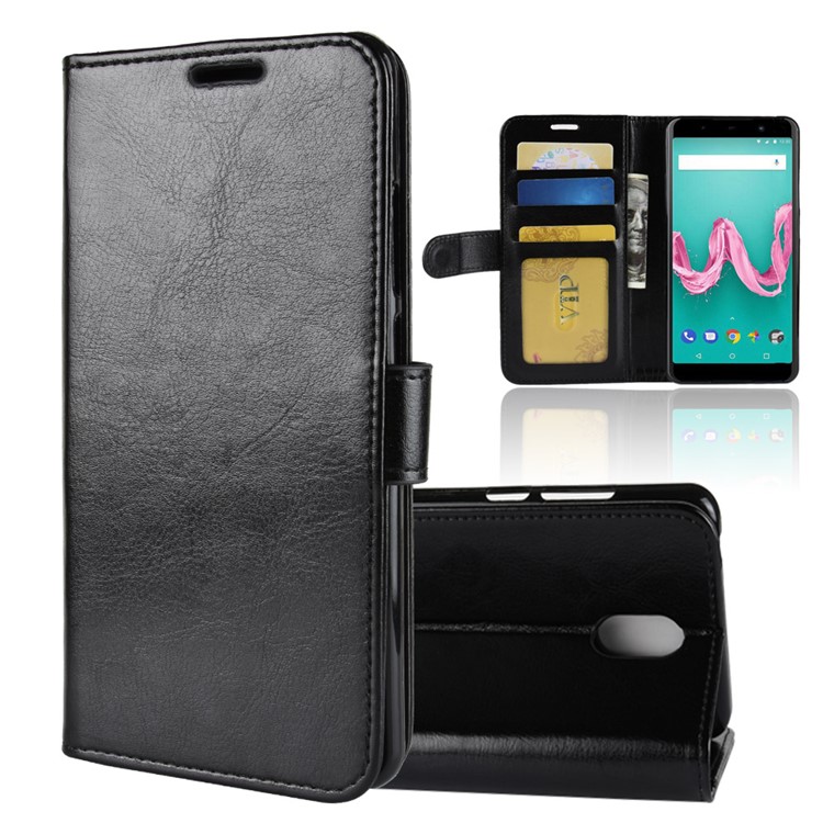 Crazy Horse Leather Wallet Case for Wiko Lenny 5 - Black-1