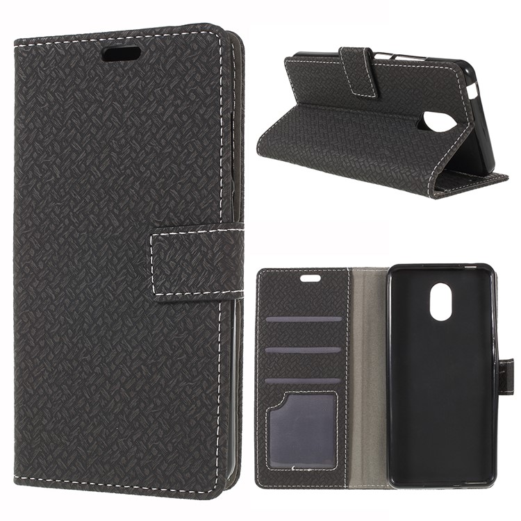 Woven Texture Wallet Magnetic Leather Phone Casing for Wiko Lenny 5 - Black-1