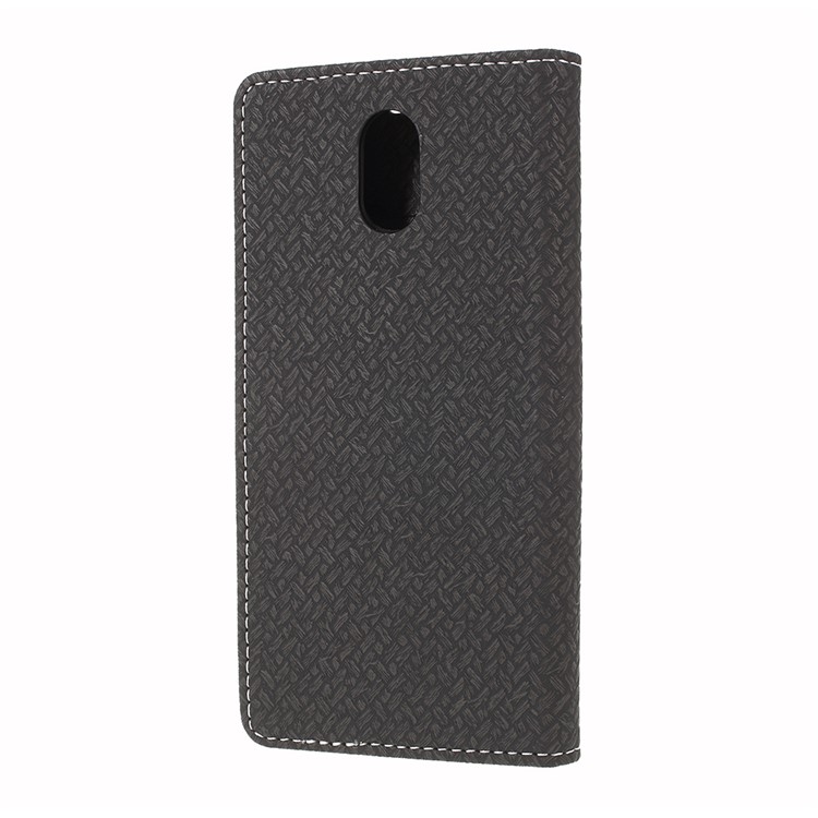 Woven Texture Wallet Magnetic Leather Phone Casing for Wiko Lenny 5 - Black-2