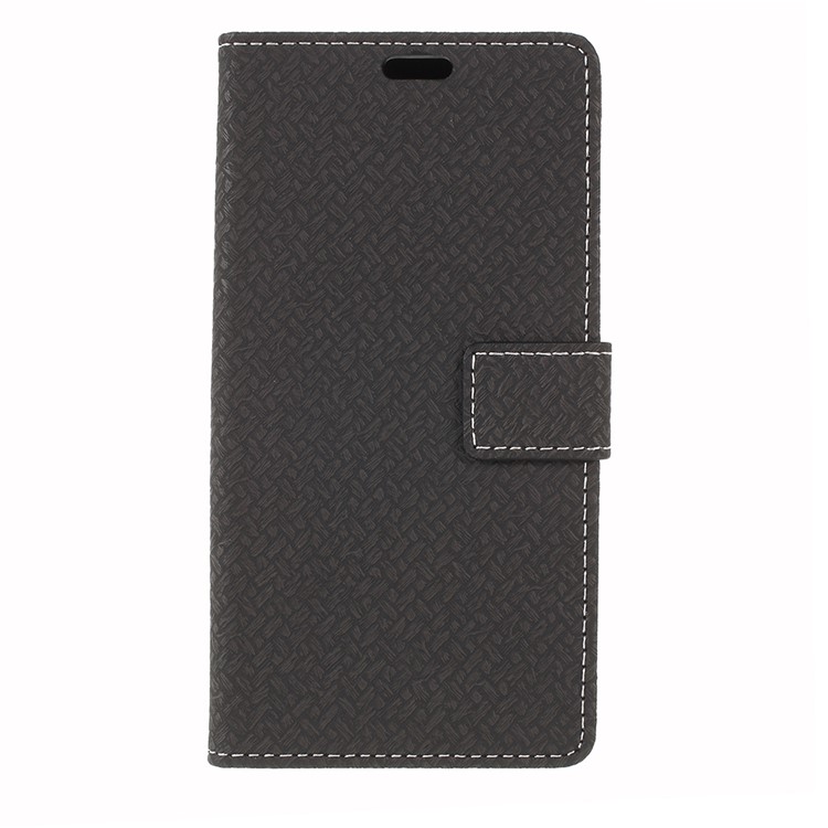 Woven Texture Wallet Magnetic Leather Phone Casing for Wiko Lenny 5 - Black-3