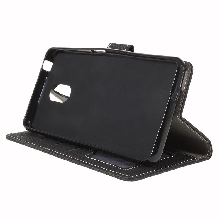 Woven Texture Wallet Magnetic Leather Phone Casing for Wiko Lenny 5 - Black-8