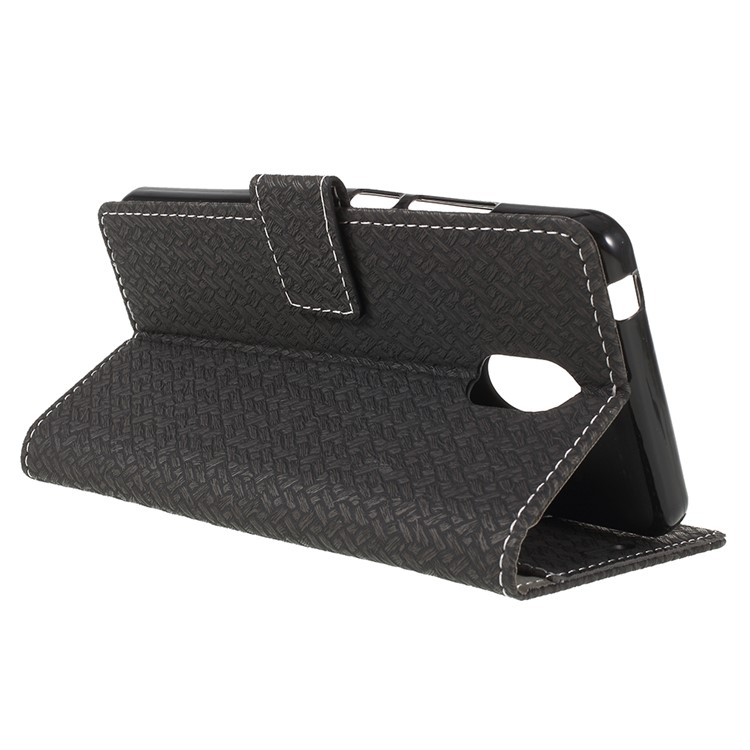 Woven Texture Wallet Magnetic Leather Phone Casing for Wiko Lenny 5 - Black-9