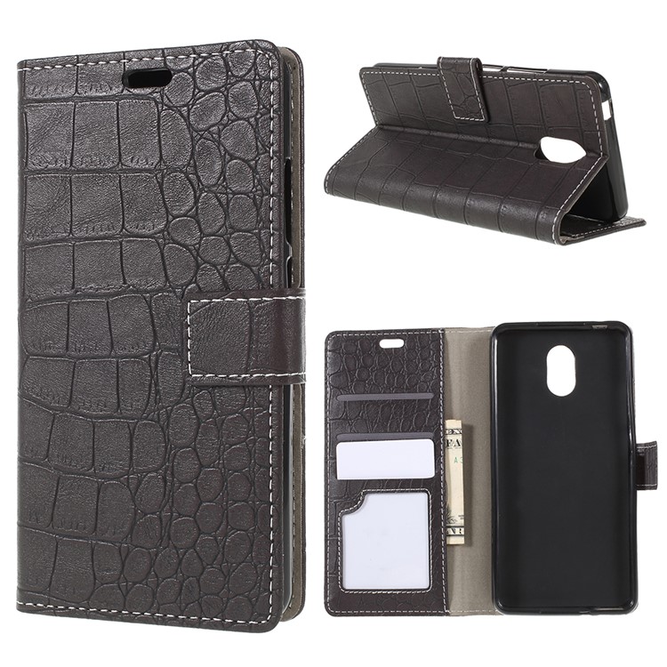 Vintage Crocodile Texture Wallet Stand Leather Case for Wiko Lenny 5 - Black-1