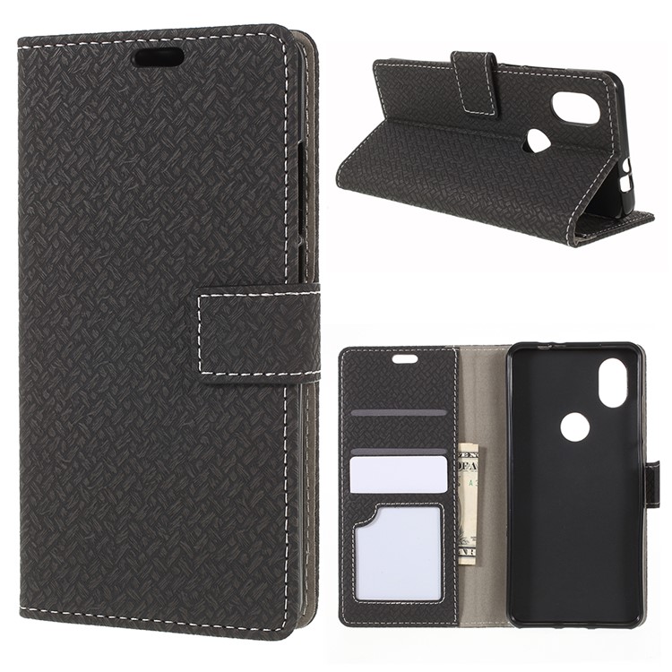 Woven Texture Wallet Stand Leather Phone Case for Wiko View2 - Black-1