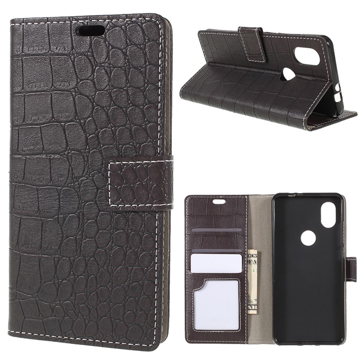 Vintage Crocodile Texture Wallet Stand Leather Case for Wiko View2 - Black-1