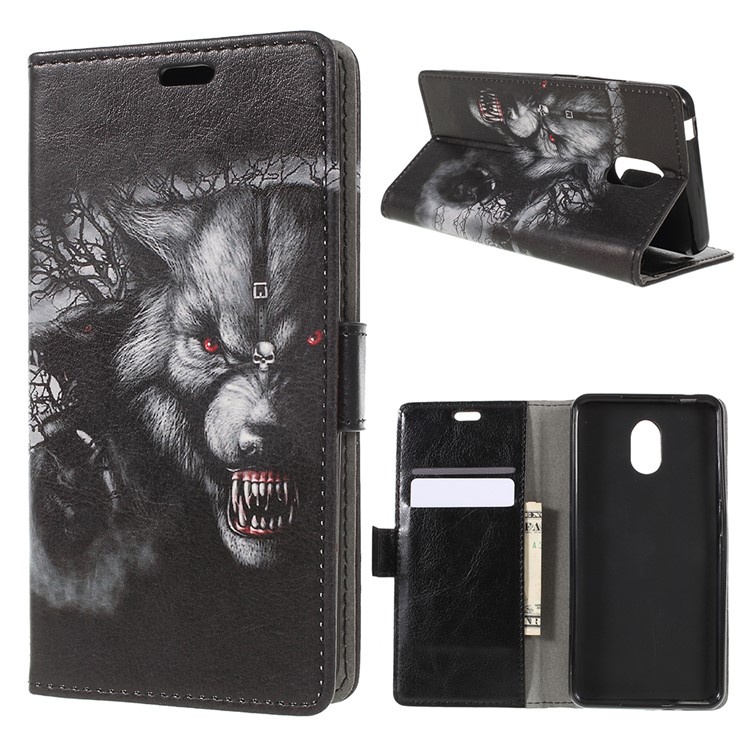 Pattern Printing Stand Leather Wallet Mobile Case for Wiko Lenny 5 - Fierce Wolf-1