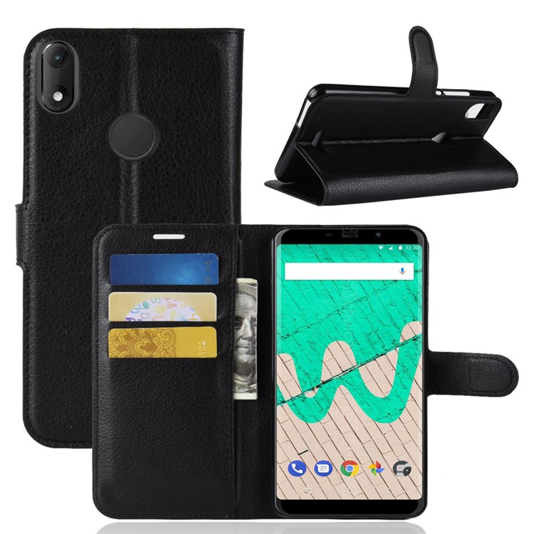 Litchi Texture Wallet Stand Leather Case for Wiko View Max - Black-1