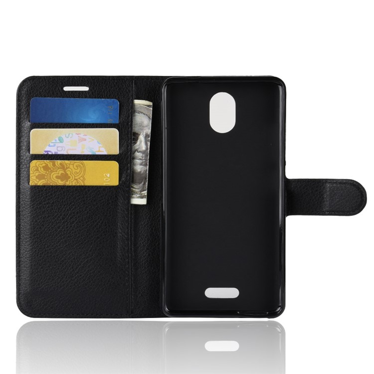 Litchi Skin Wallet Leather Stand Case for Wiko View Go - Black-3
