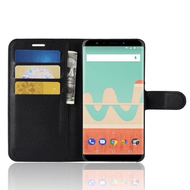 Litchi Skin Wallet Leather Stand Case for Wiko View Go - Black-4