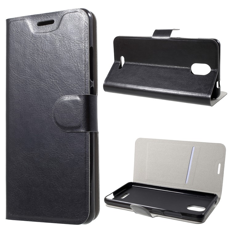 Crazy Horse Wallet Magnetic Stand Leather Case (Built-in Steel Sheet) for Wiko Ciew Go - Black-1