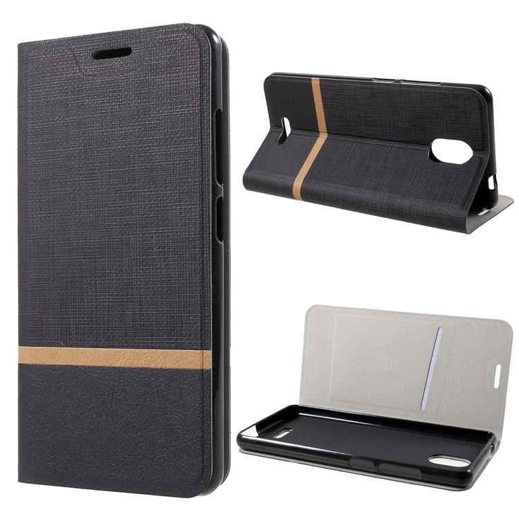 Cross Pattern Leather Card Holder Phone Cover (Built-in Steel Sheet) for Wiko Ciew Go - Black-1