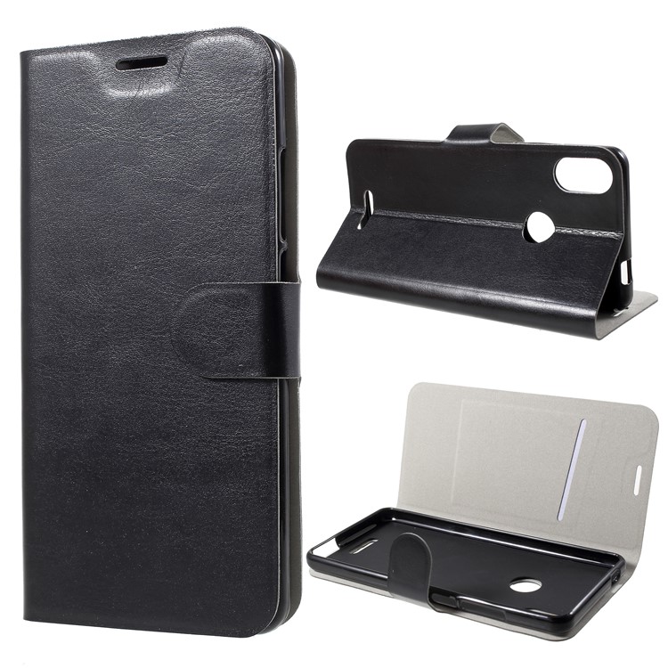 Crazy Horse Wallet Magnetic Stand Leather Case (Built-in Steel Sheet) for Wiko View Max - Black-1